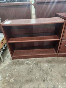 LOT OF 3 ASST BOOKCASES AND WOOD 2-DRAWER FILE CABINET W/ CONTENT