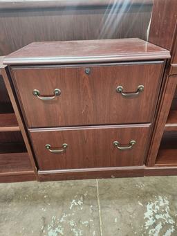 LOT OF 3 ASST BOOKCASES AND WOOD 2-DRAWER FILE CABINET W/ CONTENT