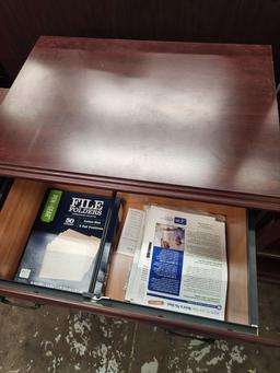 LOT OF 3 ASST BOOKCASES AND WOOD 2-DRAWER FILE CABINET W/ CONTENT