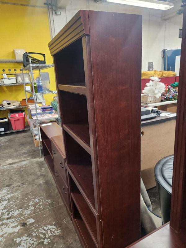LOT OF 3 ASST BOOKCASES AND WOOD 2-DRAWER FILE CABINET W/ CONTENT