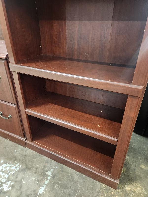 LOT OF 3 ASST BOOKCASES AND WOOD 2-DRAWER FILE CABINET W/ CONTENT