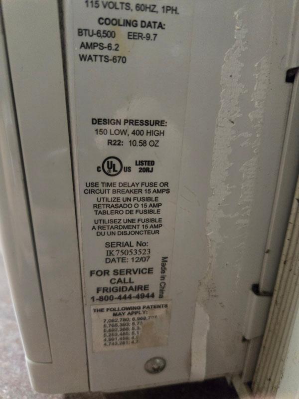 FRIGIDAIRE ELECTROLUX AIR CONDITIONER WINDOW UNIT - 6500 BTU
