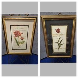 SET OF DECORATIVE FRAMED FLORAL PRINTS- LEFT: "LES FLUERS" RETAILING FOR $ MEASURING 19.5" X 25.5" ,