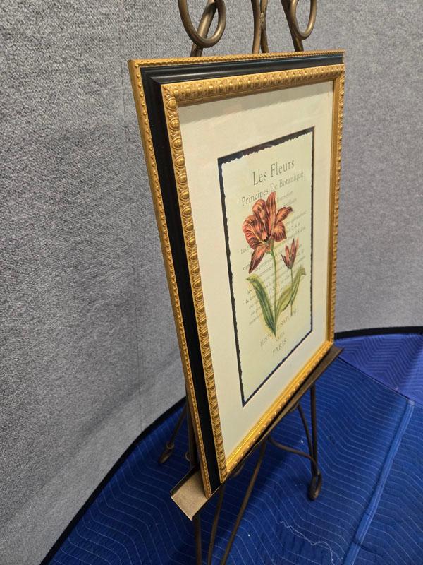SET OF DECORATIVE FRAMED FLORAL PRINTS- LEFT: "LES FLUERS" RETAILING FOR $ MEASURING 19.5" X 25.5" ,
