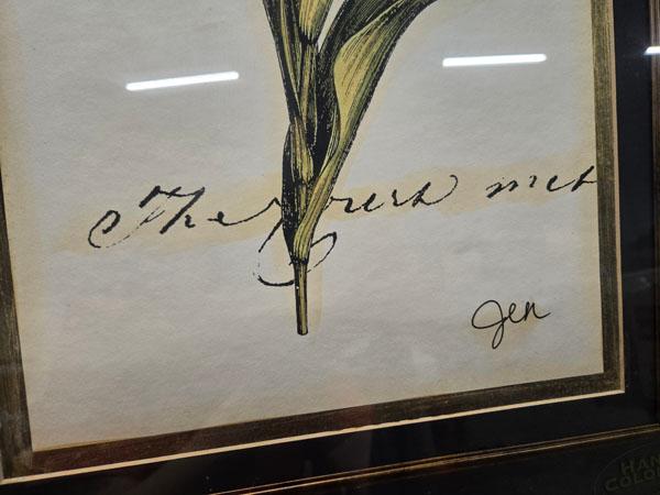 SET OF DECORATIVE FRAMED FLORAL PRINTS- LEFT: "LES FLUERS" RETAILING FOR $ MEASURING 19.5" X 25.5" ,