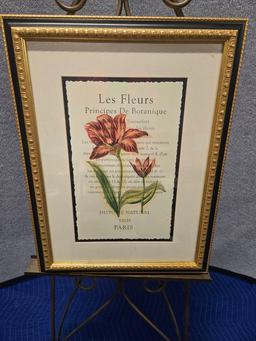SET OF DECORATIVE FRAMED FLORAL PRINTS- LEFT: "LES FLUERS" RETAILING FOR $ MEASURING 19.5" X 25.5" ,