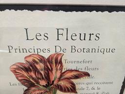 SET OF DECORATIVE FRAMED FLORAL PRINTS- LEFT: "LES FLUERS" RETAILING FOR $ MEASURING 19.5" X 25.5" ,