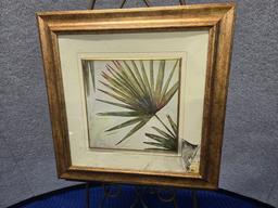 FRAMED LEAF ARTWORK - ARTIST SIGNED - AS IS - GLASS IS BROKEN AND MAT IS DAMAGED
