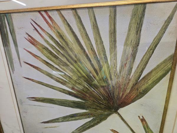 FRAMED LEAF ARTWORK - ARTIST SIGNED - AS IS - GLASS IS BROKEN AND MAT IS DAMAGED