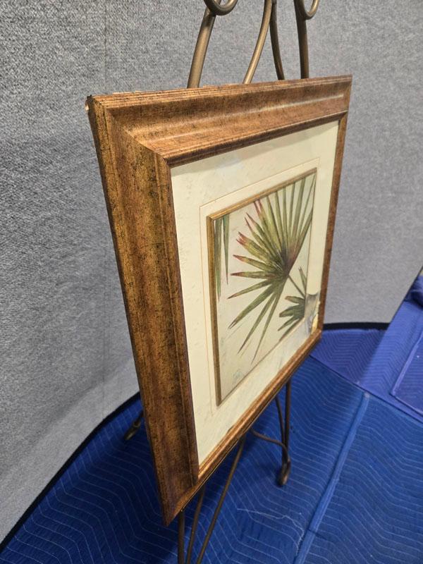 FRAMED LEAF ARTWORK - ARTIST SIGNED - AS IS - GLASS IS BROKEN AND MAT IS DAMAGED