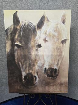 EQUINE ART  SIGNED "HAYES" - 2 HORSES - 30" X 39.5"