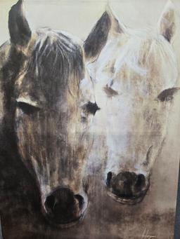 EQUINE ART  SIGNED "HAYES" - 2 HORSES - 30" X 39.5"