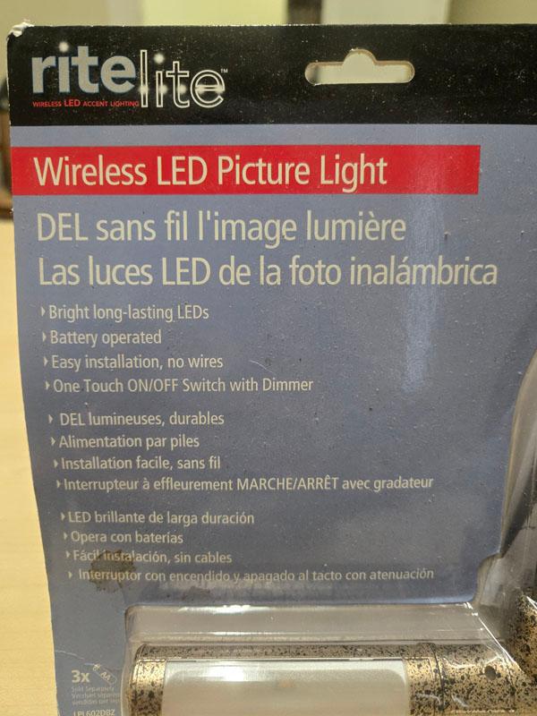 RITE LITE WIRELESS LED PICTURE LIGHT - MODEL LPL602DBZ