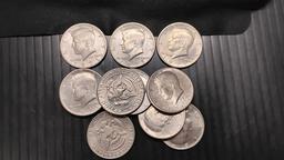 (11) U.S. KENNEDY HALF DOLLARS 1971-1979 - D AND NO MINT MARKS