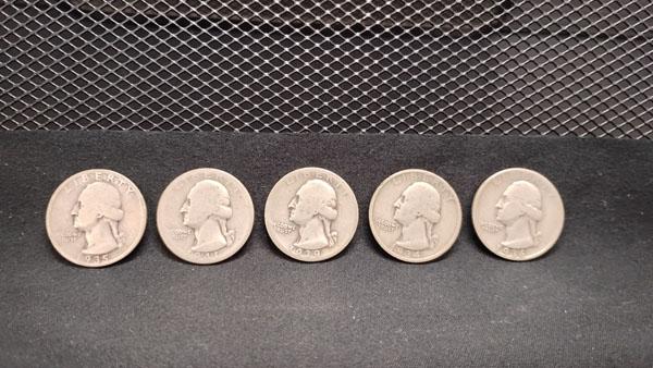 (5) U.S. WASHINGTON QUARTERS 1934-1941 - NO MINT MARKS