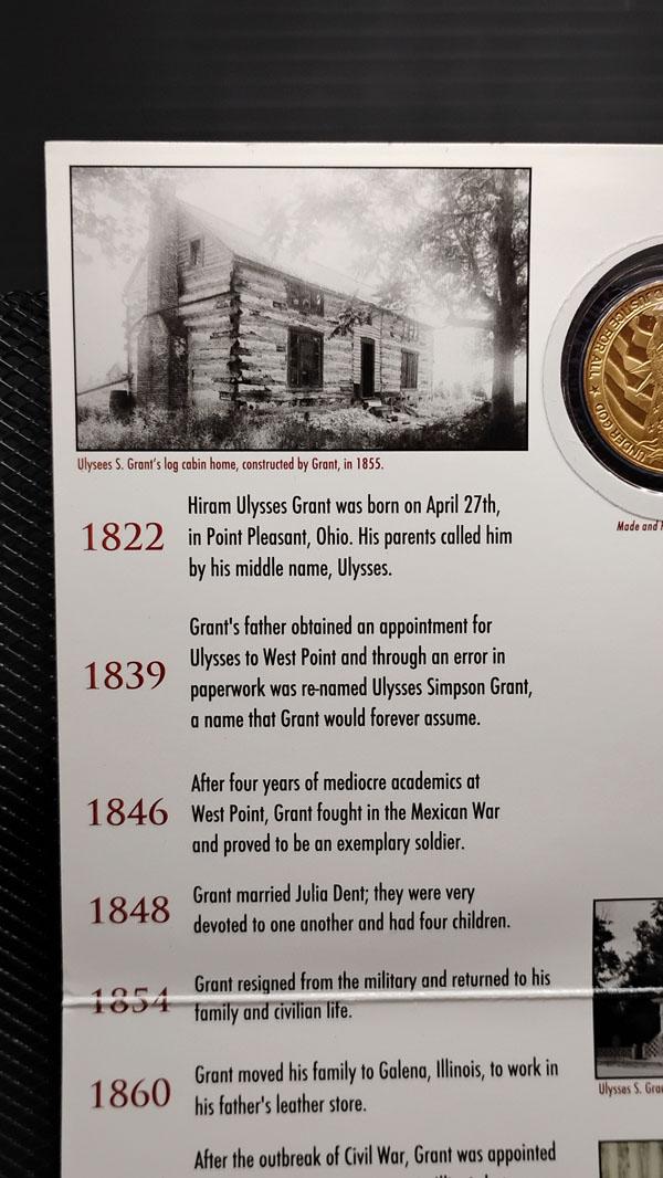 ULYSSES S GRANT 18TH PRESIDENTIAL COMMEMORATIVE $1 COIN