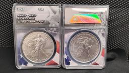 (2) 2022 $1 SILVER EAGLE FIRST STRIKE COINS