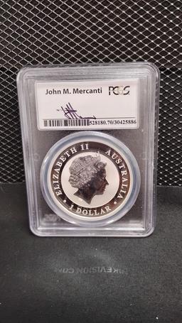 MERCANTI 2014-P AUSTRALIAN SILVER $1 WEDGE TAILED EAGLE COIN - MS70