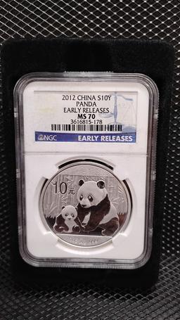 2012 CHINA SILVER 10 YUAN PANDA COIN - MS70 - EARLY RELEASES