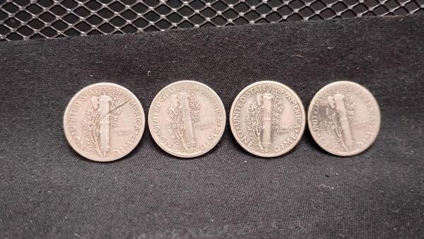 (10) U.S. SILVER MERCURY DIMES - NO MINT MARKS - 1940, (3) 1941 AND (6) 1942