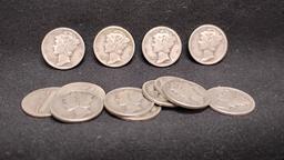 (13) U.S. SILVER MERCURY DIMES 1926-1943 - D MINT OR NO MINT (2) UNKNOWN YEAR