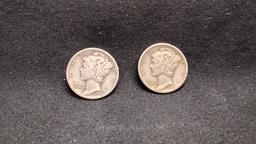(13) U.S. SILVER MERCURY DIMES 1926-1943 - D MINT OR NO MINT (2) UNKNOWN YEAR