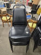 6 BLACK VINYL STACK BANQUET CHAIRS WITH METAL FRAMES