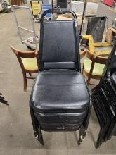 6 BLACK VINYL STACK BANQUET CHAIRS WITH METAL FRAMES