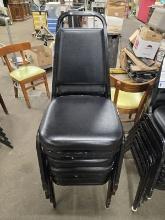 6 BLACK VINYL STACK BANQUET CHAIRS WITH METAL FRAMES