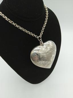Large Silver Etched Heart