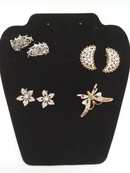 Pair of Vintage Earrings and Butterfly Brooch