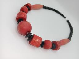 Chunky Vintage Dyed Red and Black Beads