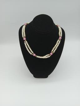 2 Pink Faux Pearl Necklaces