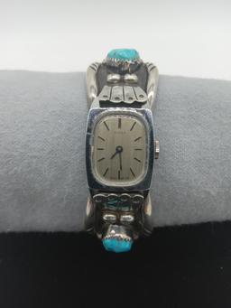Ladies Cuff Native American Sterling and Turq Watch