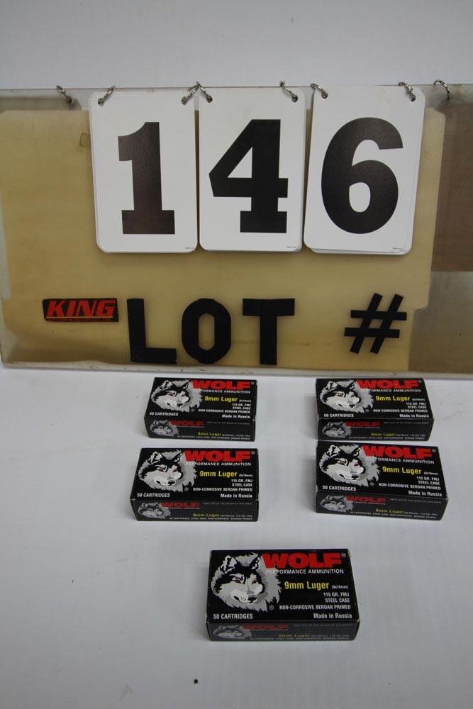 250 Rounds of Wolf 9mm 115 Grain Ammunition