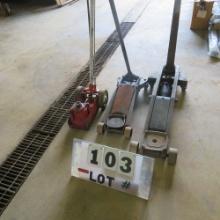 (2) Floor Jacks, (1) Air Over Hydraulic Jack (Need Repair)