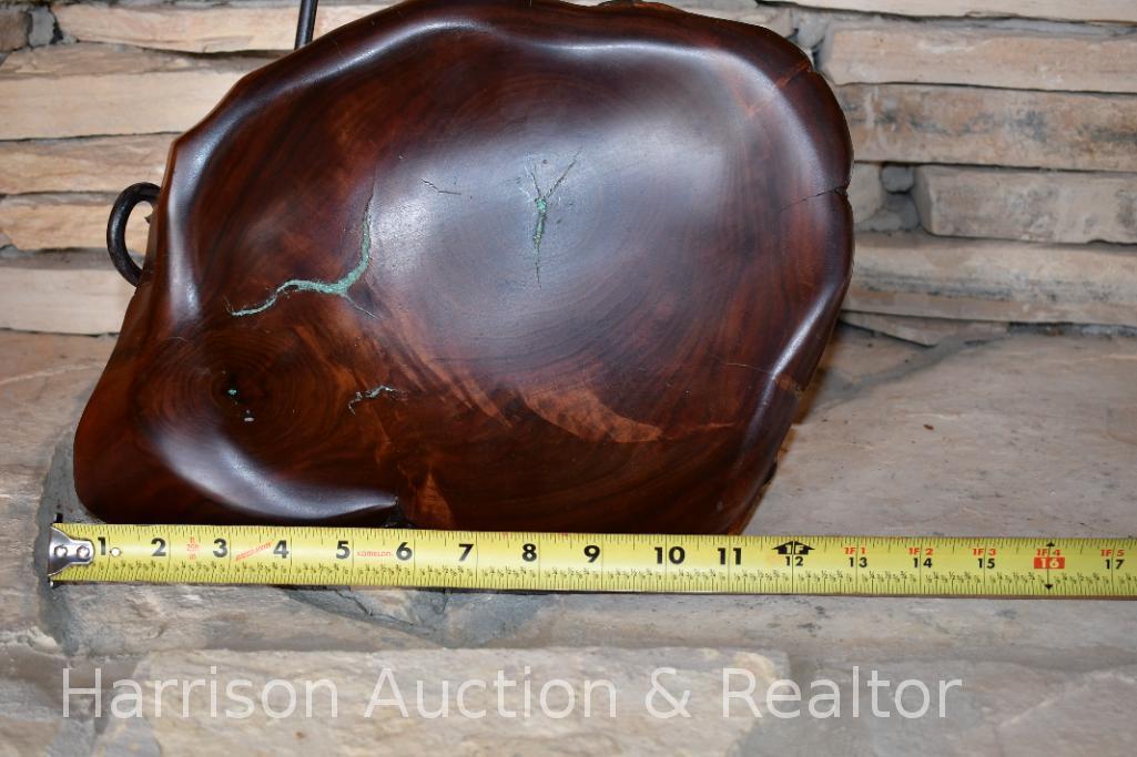 Authentic Native American hand carved wooden bowl with metal display stand