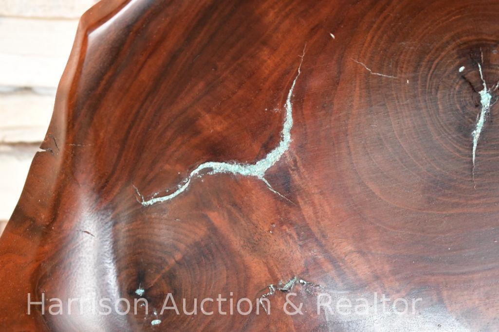 Authentic Native American hand carved wooden bowl with metal display stand