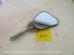 Vintage Hand mirror with blue ceramic backing