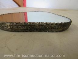 Vintage Hand mirror with blue ceramic backing