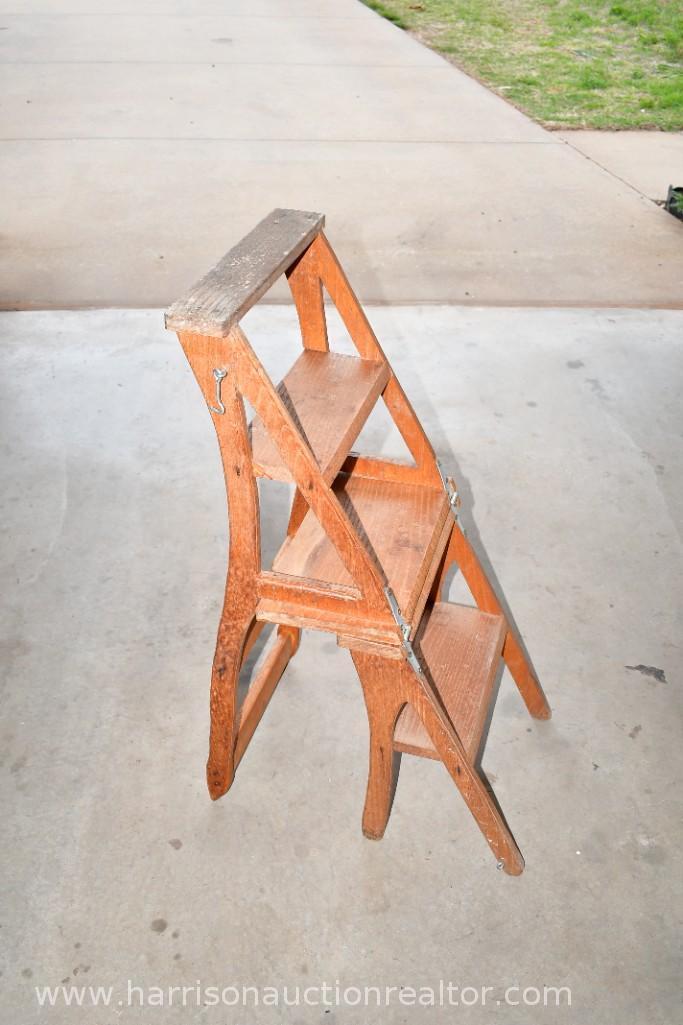 WOODEN CONVERTIBLE STEPLADDER AND CHAIR COMBO