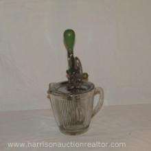Vintage Hand-Crank Glass and Metal Egg Beater with Green Handle