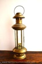 Brass Candle Lantern With Etched Glass Panels