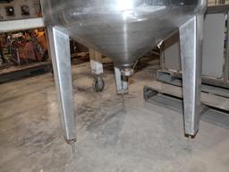 JACKETED STAINLESS STEEL HORIZONTAL CONE BOTTOM MIXER TANK WITH TOP MOUNTED ELECTRIC AGITATOR