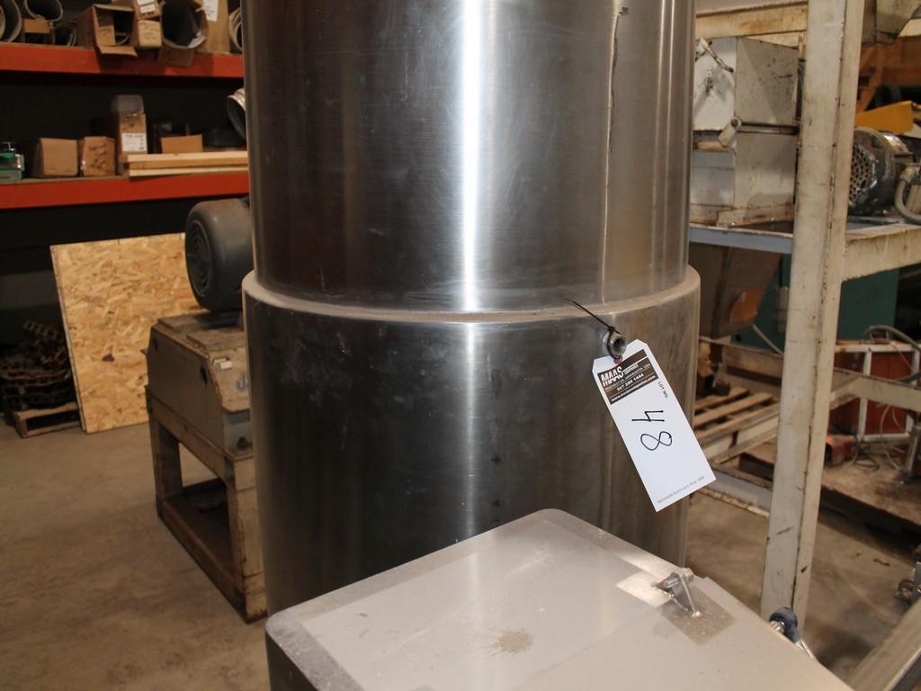 JACKETED STAINLESS STEEL HORIZONTAL CONE BOTTOM MIXER TANK WITH TOP MOUNTED ELECTRIC AGITATOR