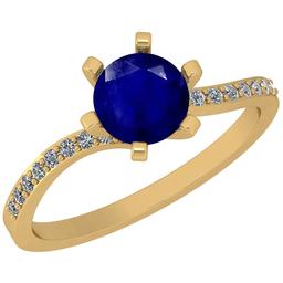 1.20 Ctw SI2/I1 Blue Sapphire And Diamond 14K Yellow Gold Ring