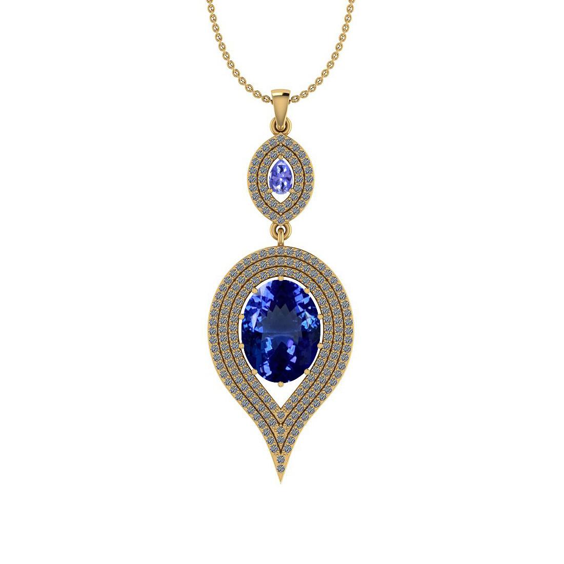 6.74 Ctw VS/SI1 Tanzanite And Diamond 18K Yellow Gold Pendant Necklace