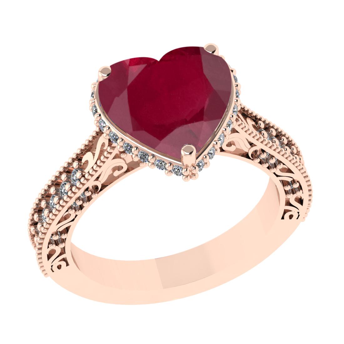 3.04 Ctw SI2/I1 Ruby and Diamond 14K Rose Gold Engagement Ring