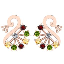 Certified 0.95 Ctw Garnet, Peridot, Citrine And Diamond I1/I2 14K Rose Gold Stud Earrings