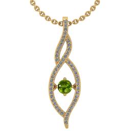 Certified 0.47 Ctw Peridot And Diamond 14k Yellow Gold Pendant VS-SI1